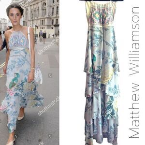 Matthew Williamson Iconic  Runaway Silk Layered Empire Waist Gown Size Small